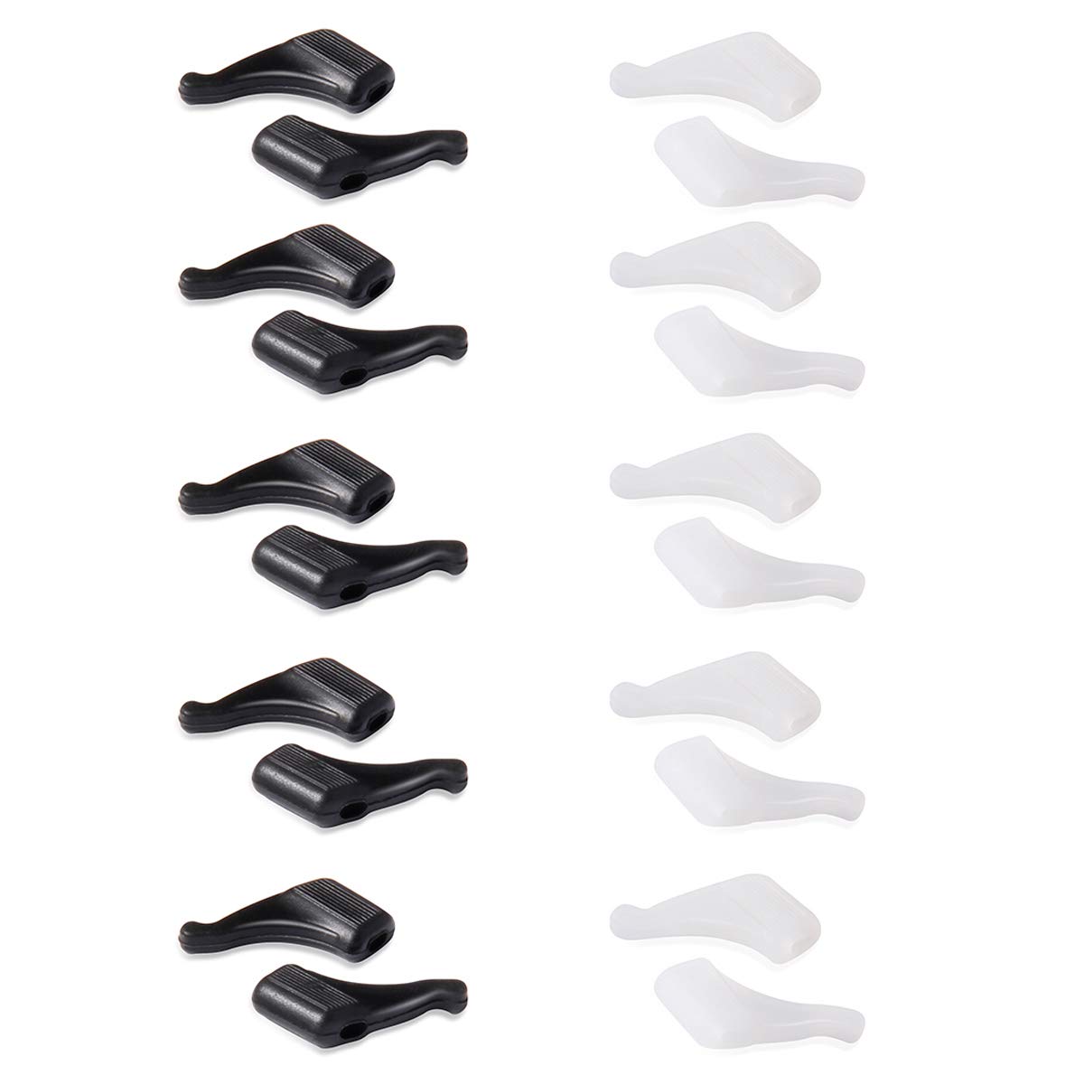 OPUGIT Anti-slip Ear Hooks Holder Eyeglasses Retainers Silicone Glasses Temple Holders for Glasses Sunglasses 10 pairs，black/white