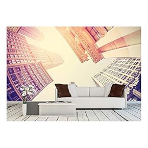 Vintage Filtered Fisheye Picture of Manhattan, Looking Up at Sky, New York City, USA. - Removable Wall Mural | Self-Adhesive Large Wallpaper - 66x96 inches