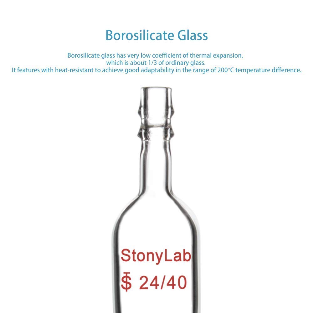 StonyLab Glass Straight Inlet Adapter with 24/40 Male Glass Joint and 10mm Hose Connection Lab Glassware, 1 Pack - Image 4