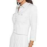 YEXPINE Cropped Fall Jacket for Women 3/4 Sleeve Open Front Casual Jacket Lightweight Button Down Outerwear with Pockets