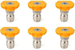 Podoy Yellow Pressure Washer Tips, 15 Degree Stainless Steel Pressure Washer Nozzle Tips, 1/4 Inch Quick Connect, Orifice 3.0 for 2500Psi, 3000Psi, 3500Psi, 4000Psi (Pack of 6)
