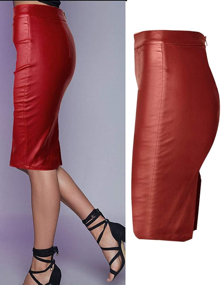 coated denim pencil skirt