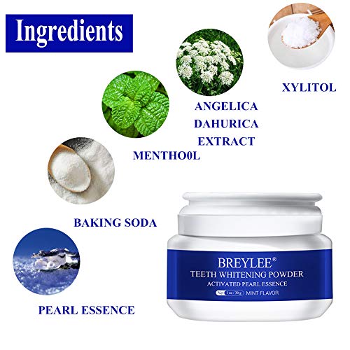 Teeth Whitening Powder BREYLEE Teeth Brightening Powder with Pearl Essence, Baking Soda for Removing Stain Caused by Coffee Wine Smoking Whitening Yellow Teeth Keeping Oral Fresh(30g, 1.05 oz)