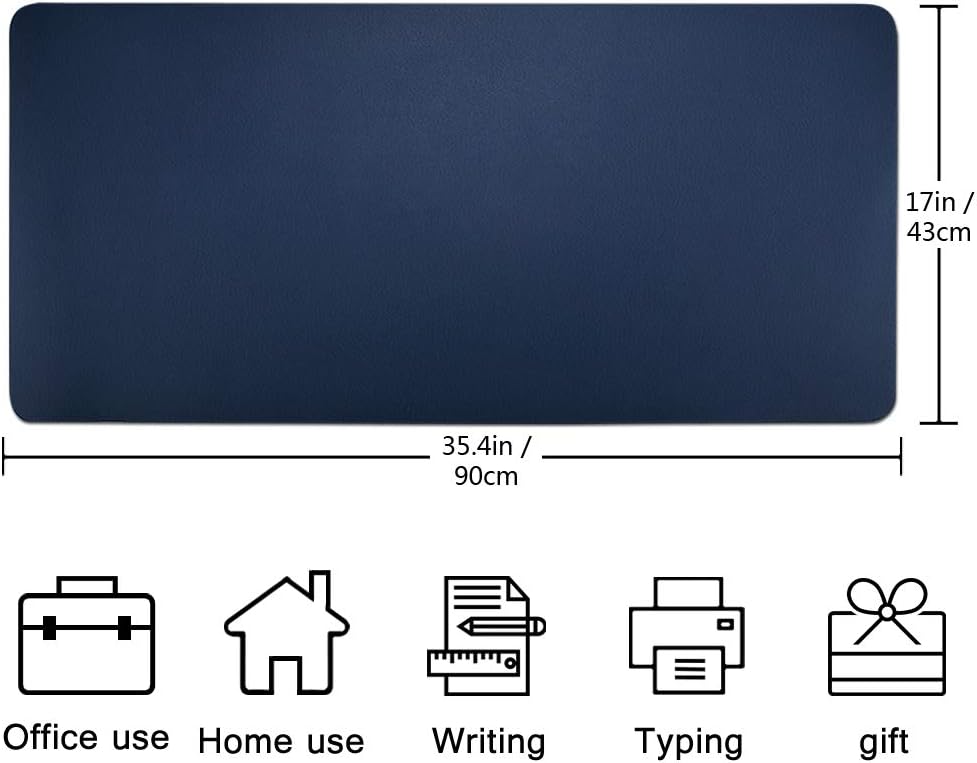 BUBM Desk Pad Protector 35.4" x 17", PU Leather Desk Mat Blotters Organizer with Comfortable Writing Surface(Dark Blue) : Office Products