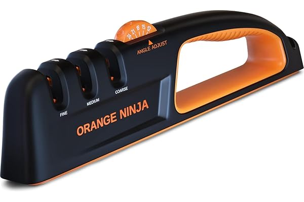 Orange Ninja Knife Sharpeners - 5 Adjustable Sharpening Angle- Premium Quality Kitchen Knife Sharpener - Handheld Knife Sharp