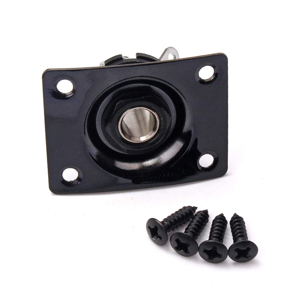 Square Jack Plate For Guitar Square Curved With Screws (Black)