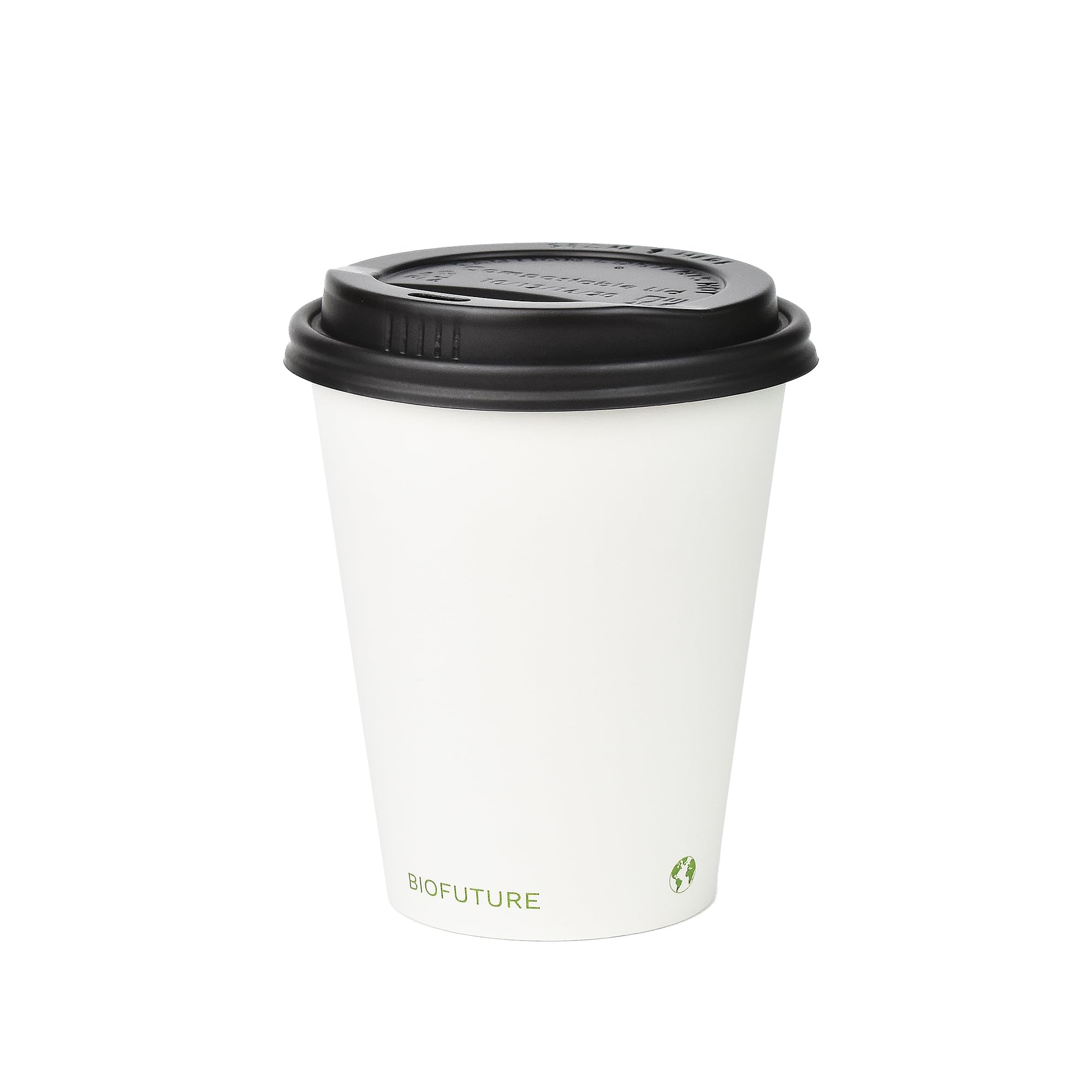 BIOFUTURE Biodegradable Coffee Cups – White, 50 Count Disposable, 8 Ounce Paper Cups with Lids – Eco-Friendly and 100% Compostable – Ideal for Tea, Coffee, and Hot Drinks (50 Pcs, White, 8oz)