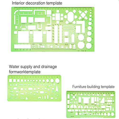Kasmena 9 Pcs Plastic Geometric Drawings Stencils Measuring Templates Geometric Rulers for Office and School,Planner Painting Drawing,Clear Green - Thumbnail 2