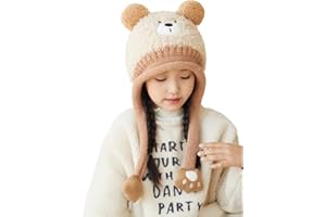 AMOFIA Knit Hats Winter Fleece Lining Skiing Winter Caps for Boys Girls Cute Animal Character with Warm Ear Flap