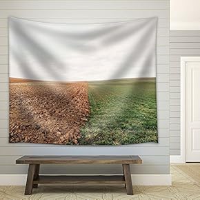 Landscape with Field and Farmland - Fabric Wall Tapestry Home Decor - 51x60 inches