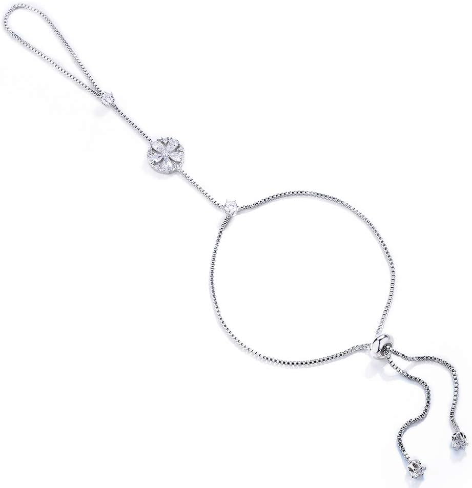 Cubic Zirconia Flower Hand Chain Bracelets with Ring Adjustable Slave Chain Hand Harness