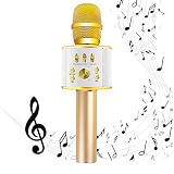 Diyomate Wireless Bluetooth Karaoke Microphone Handheld KTV Home Mic Singing Speaker Player Party Birthday Professional Microphones for iOS/Android (Gold)
