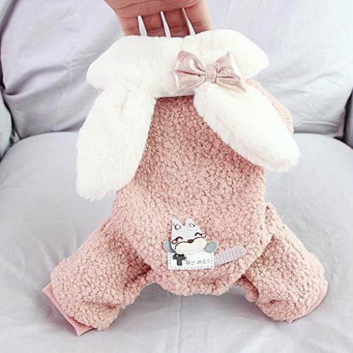 返品ok 今春花信 小型犬服 コート ウサギの耳 かわいい 冬服 モコモコ ロンパース ペットウェア ドッグウェア 子犬 洋服 ペット服 防寒 暖かい おしゃれ お散歩 脱毛保護 ピンク M 21年レディースファッション福袋
