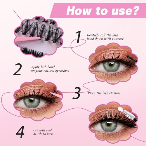 Eyelash Extension Kit 640pcs Individual Eyelashes Kit Cluster Lashes Individual CLuster 9-16mm DIY Eyelash Extension Kit with Lash Bond and Remover, Tweezers, Double-Ended Brush (30D-40D-50D)