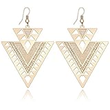 Happy Source Special Jewelry Double Triangle Hollow Dangle Earrings Gold Tone