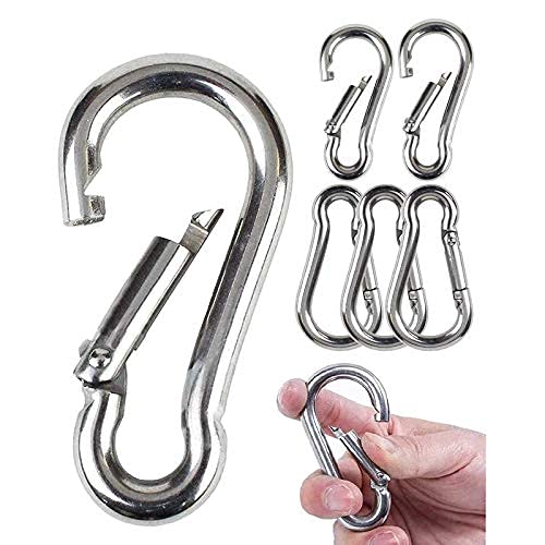 6 PCS Locking Carabiner Heavy Duty 304 Stainless Steel M6 Locking Carabiner Clip Gauge Steel Carabine Swivel Spring Clip for Outdoor Hiking Camping Fishing (Not for Climbing)