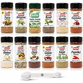 12 Piece Spice Seasoning Gift Set with D.F. LUXURY Measuring Spoon | Includes essential flavors like garlic, paprika, taco, cajun, oregano, basil, and more in convenient kitchen-ready sizes.