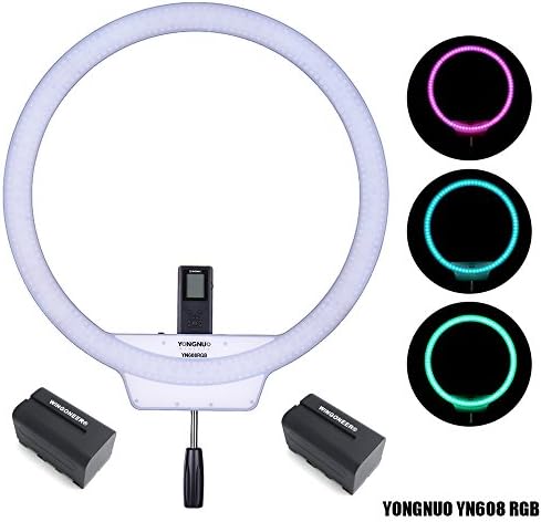 YONGNUO YN608 RGB LED Video Light Photography Video Ring Light Color Temperature 3200K~5500K and RGB full color with Remote Controller and 2PCS WINGONEER NP-F770 Battery and Battery Charger