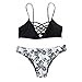 SweatyRocks Women's Bikini Set Black Tree Floral Print Criss Cross Bathing Suit, Black Tree, Small