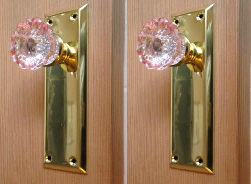 Two Surface Mount Pink Dummy Knobs. Replica 1900‘s Depression Crystal Knob color-coated on the sides and reflects to the center. Includes installation hardware