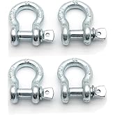 WANLIAN D Ring Shackles, 3/8 Inch,Silvery, Heavy Duty Forged with 1 Ton Capacity. (4 Pack)