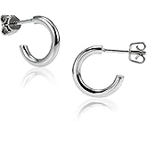 TGNEL Titanium Earrings Hoops | Polished Thin Open C Hoop Earrings Titanium for Women Men Sensitive Ear 9mm-50mm