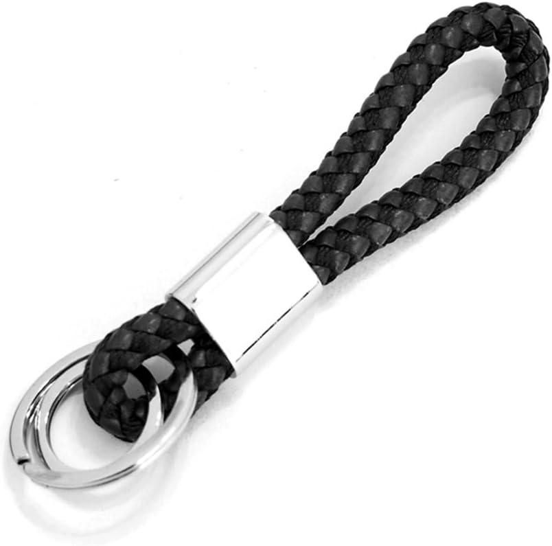 Atonix Black Weaved Faux Leather Strap Keychain Double Dual Key Ring For Car Key Fob Remote