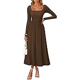 ZESICA Spring Dresses for Women 2026 Elegant Classy Square Neck Long Sleeve Flowy Wedding Guest Party Midi Dress
