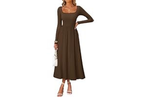ZESICA Fall Dresses for Women 2025 Elegant Classy Square Neck Long Sleeve Flowy Wedding Guest Party Midi Dress