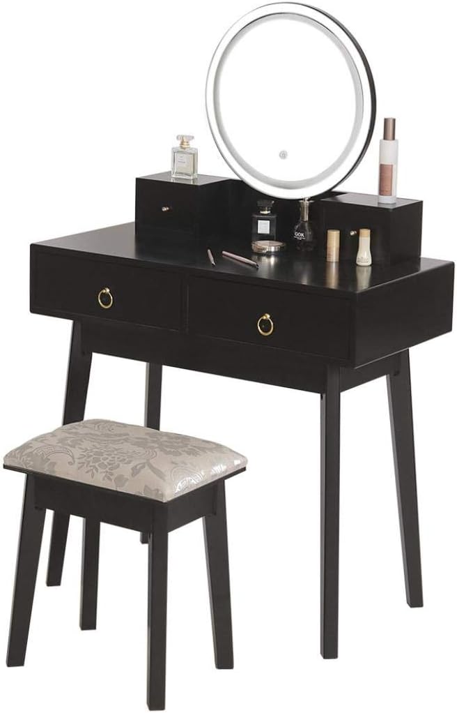 Vanity Table Stool Set, Makeup Table with Touching Screen