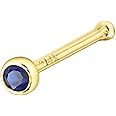 Jewelry Avalanche Solid 14K Yellow Gold Ball-end Stud Bezel Set 1.5mm Blue Sapphire 22G Nose Bone Nose Stud - September Birthstone Nose Ring Stud NBBZ-SP15YG