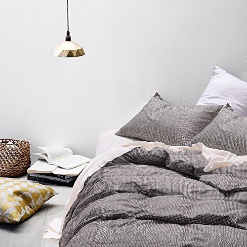 Dotted Gray Duvet Cover Set, 100% Cotton Bedding, White Dots Modern Pattern Printed on Dark Grey, with Zipper Closure (3pcs, Queen Size) - Thumbnail 2