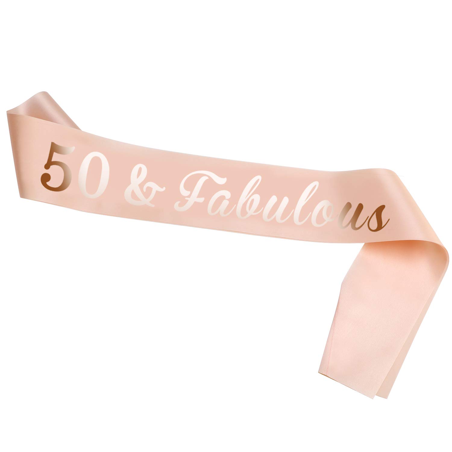 HOWAF Rose Gold 50th Birthday Sash, 50 and Fabulous Birthday Satin Sash for 50th Birthday Decorations Women 50 Birthday Gift Party Accessories, One Size
