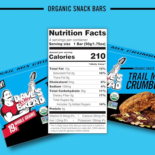DAVE’S KILLER BREAD TRAIL MIX CRUMBLE ORGANIC SNACK BARS, 4 INDIVIDUALLY WRAPPED SNACK BARS
