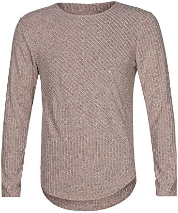 Challyhope Men Fashion Slim Tees O Neck Long Sleeve Ribbed Muscle T-Shirt Casual Tops