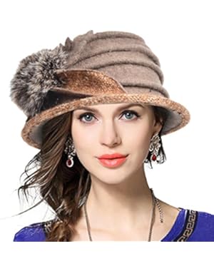 Women's Wool Church Dress Cloche Hat Fur Felt Bucket Winter Hat