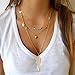 LittleB Layered Necklaces Alloy Feathers Turquoise Boho Necklace Jewelry for women and girls