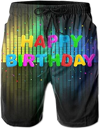 Chibaokun Men Balloon 3D Happy Birthday Quick Dry Swim Trunks Beach Shorts With Mesh Lining