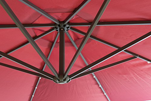 Sun-Ray 811045 10' Round Cantilever 8-Rib Offset Solar Patio Umbrella, 24 LED Lights, Crank with Adjustable Tilt, Cross Base, Aluminum Frame, Scarlet/Red - Thumbnail 3