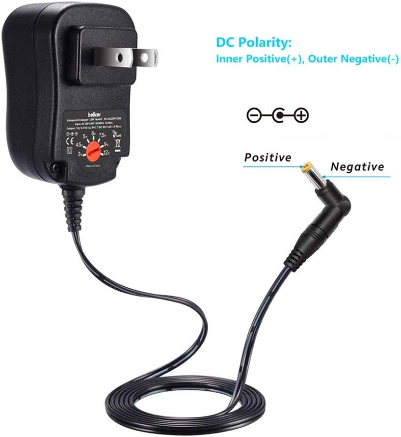 Belker 12W Universal 3V 4.5V 5V 6V 7.5V 9V 12V AC DC Adapter Power Supply for Household Electronics Router Speaker Smart Phone Tablet CCTV IP Camera - 1A 1000mA Amp Max.: Home Audio & Theater
