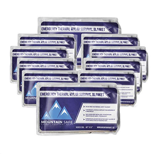 MountainSafe (10-Pack) Emergency Survival Thermal Mylar Blanket | Expert Survival Gear | NASA Designed for Outdoor, Hiking, Safety First Aid Blankets