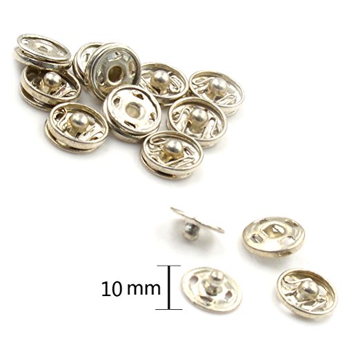Yiphates 50 Black and 50 Silver Tone Metal Press Studs Buttons Snap Closing Fasteners Poppers Sewing Clothing Snaps Button for Craft DIY 10mm - Thumbnail 3