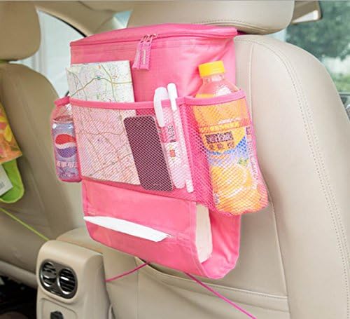 TYHY Insulated Car Seat Back Organizer, Heat/Cool-Preservation Multi-Pocket Travel Storage Bag for Any Car, Easy Install (Pink)