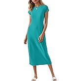 Wenrine Women's Short Sleeve T-Shirt Dress Summer Crew Neck Basic Solid Casual Long Midi Dresses