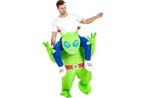 JUROSAICA Inflatable Alien Costume Adult Green Alien Suit Onesie Ride On Blow Up Halloween Costumes For Men Women Fancy Party Dress