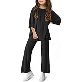 Haloumoning Girls Clothing Sets Summer Oversized T Shirts and Wide Leg Pants Kids Fashion 2 Piece Outfits 4-14 Years