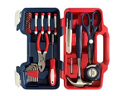 KOLOTOOL 39-Piece Portable Household Repair Hand Tool Set with Case Patriot Edition (Blue)