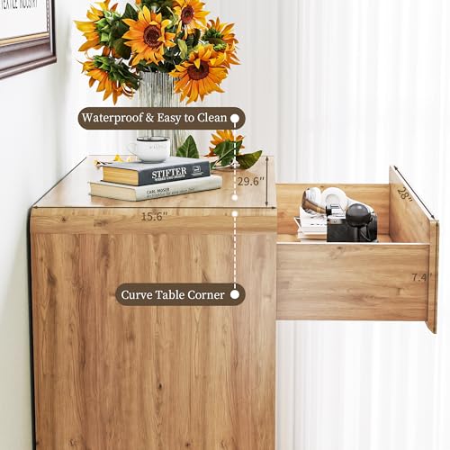 ENOUSHU 50" Tall Dresser for Bedroom, Vertical Dressers with 5 Drawers and Curved Profile Handleless Design, Chest of Drawers with Natural Texture for Living Room, Hallway and Entryway, Natural