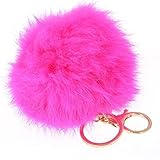 Sandistore Cute Artificial Rabbit Fur Ball Keychain Bag Plush Car Key Ring Car Key Pendant (Hot Pink)