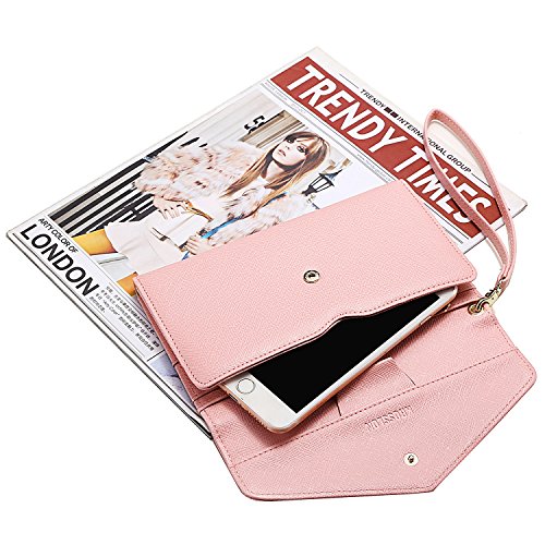 Krosslon Rfid Passport Holder Wristlet Travel Wallet Trifold Documents Organizer Slim Purse, Fit US UK CA Passport Cover Traveling Accessories for Women, Rose Quartz(205#)